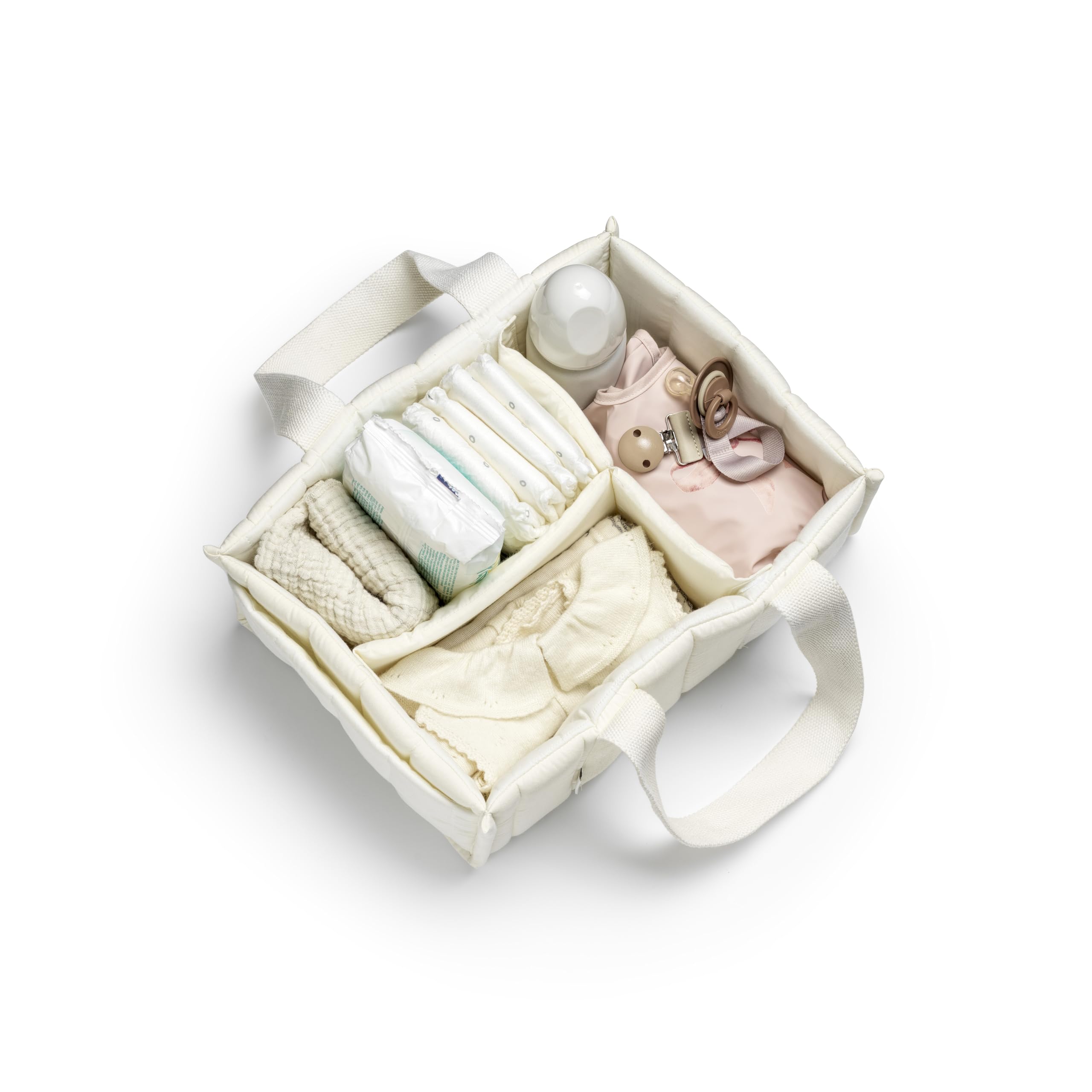 Elodie Details Organizador de pañales para bebé de algodón, cesta cambiador portátil lavable a máquina, con separadores extraíbles, organizador para pañales, toallitas y accesorios – Creamy White
