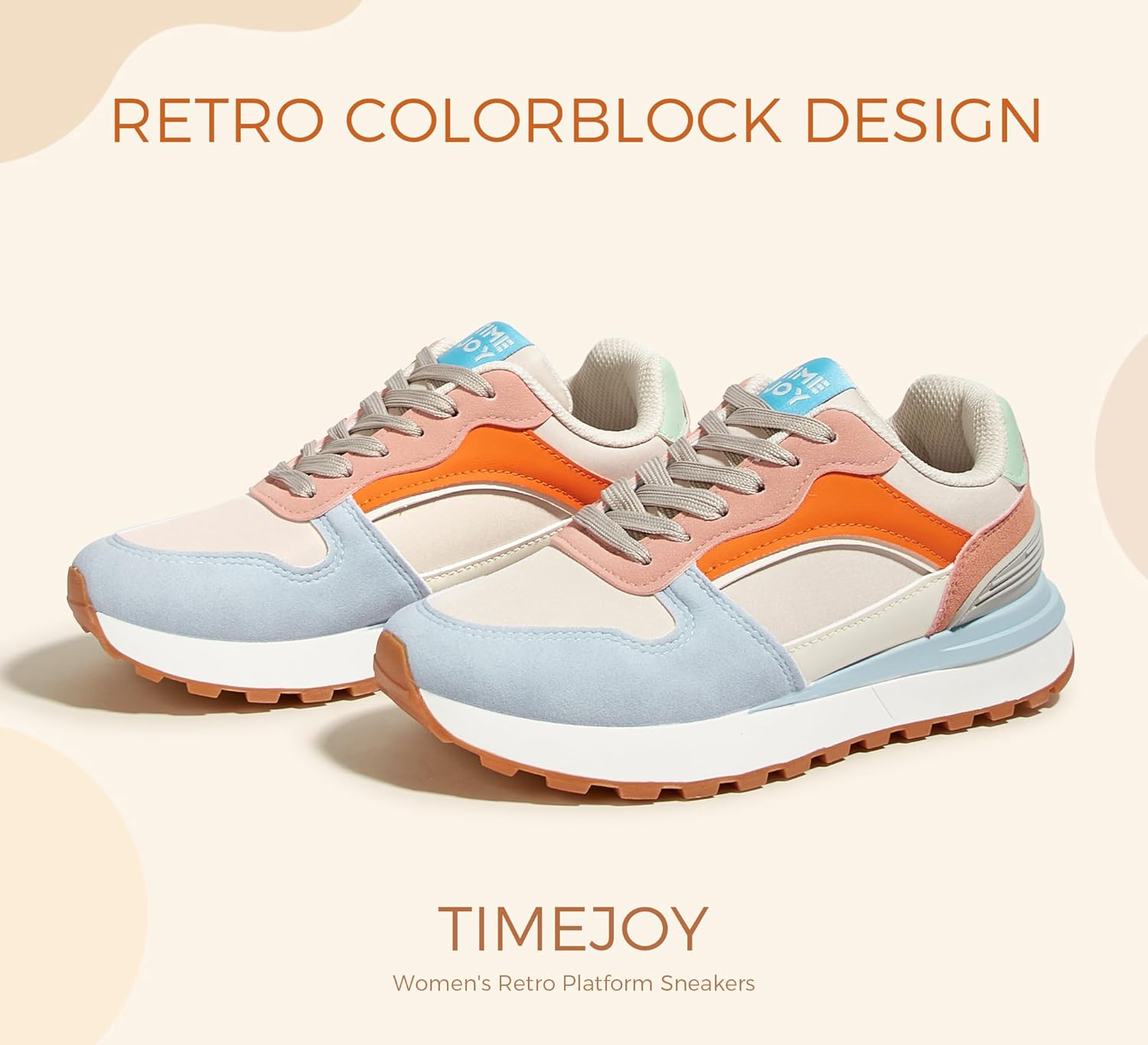 Women's Retro Platform Sneakers Colorblock Oxford Fabric Chunky Lace-Up Shoes with Recyclable Material Insole for Tennis, Walking & Casual - Image 3