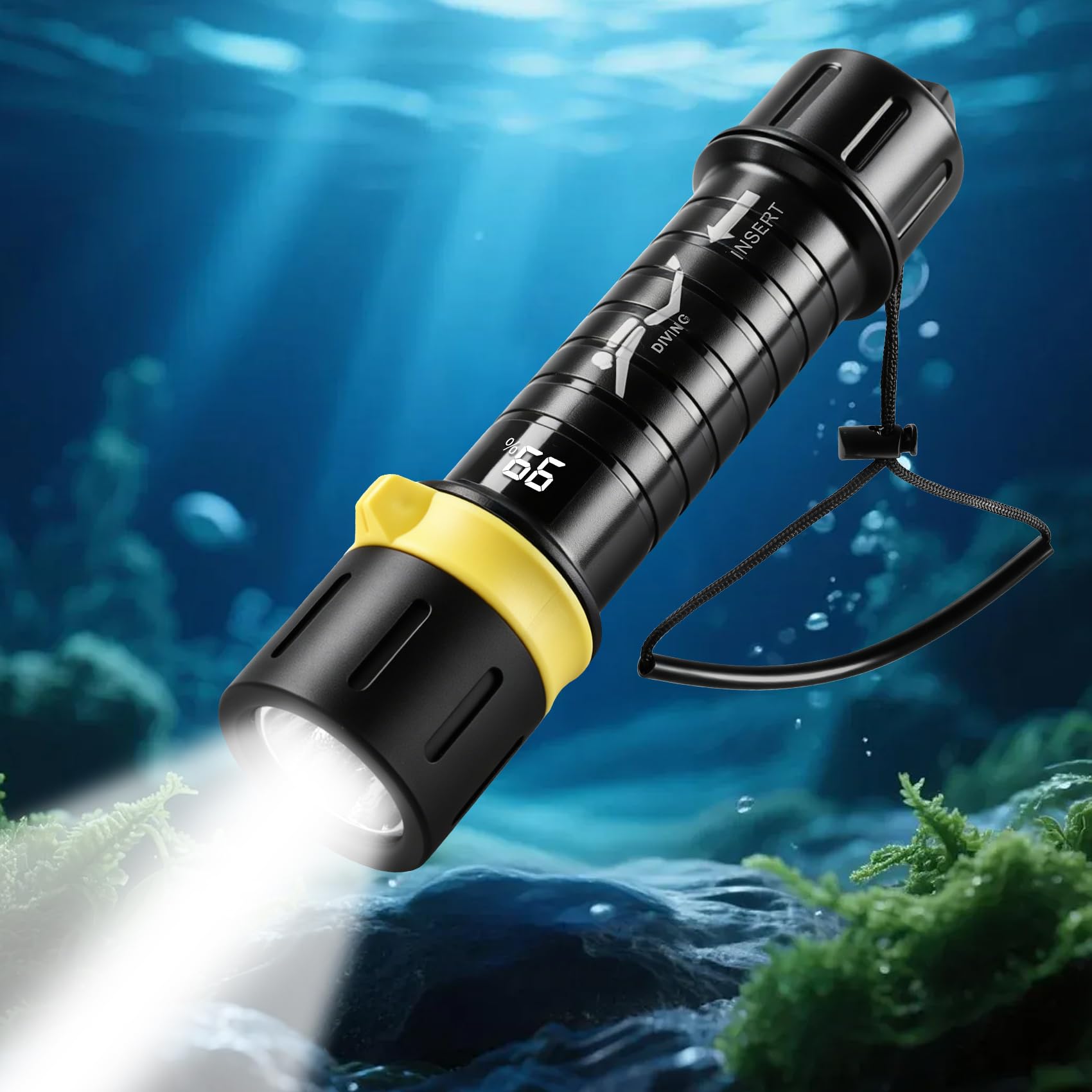 WINDFIRE Lampe de plongée sous-marine rechargeable, lampe de poche de plongée