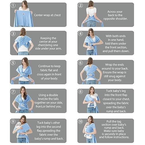 Miniatura 6 de Fular Portabebés, Portabebés Jeroray, Portabebés Infantil Manos Libres, Ligero, Transpirable, Suavidad, Azul Bebé Azul bebé,Gris claro,Gris