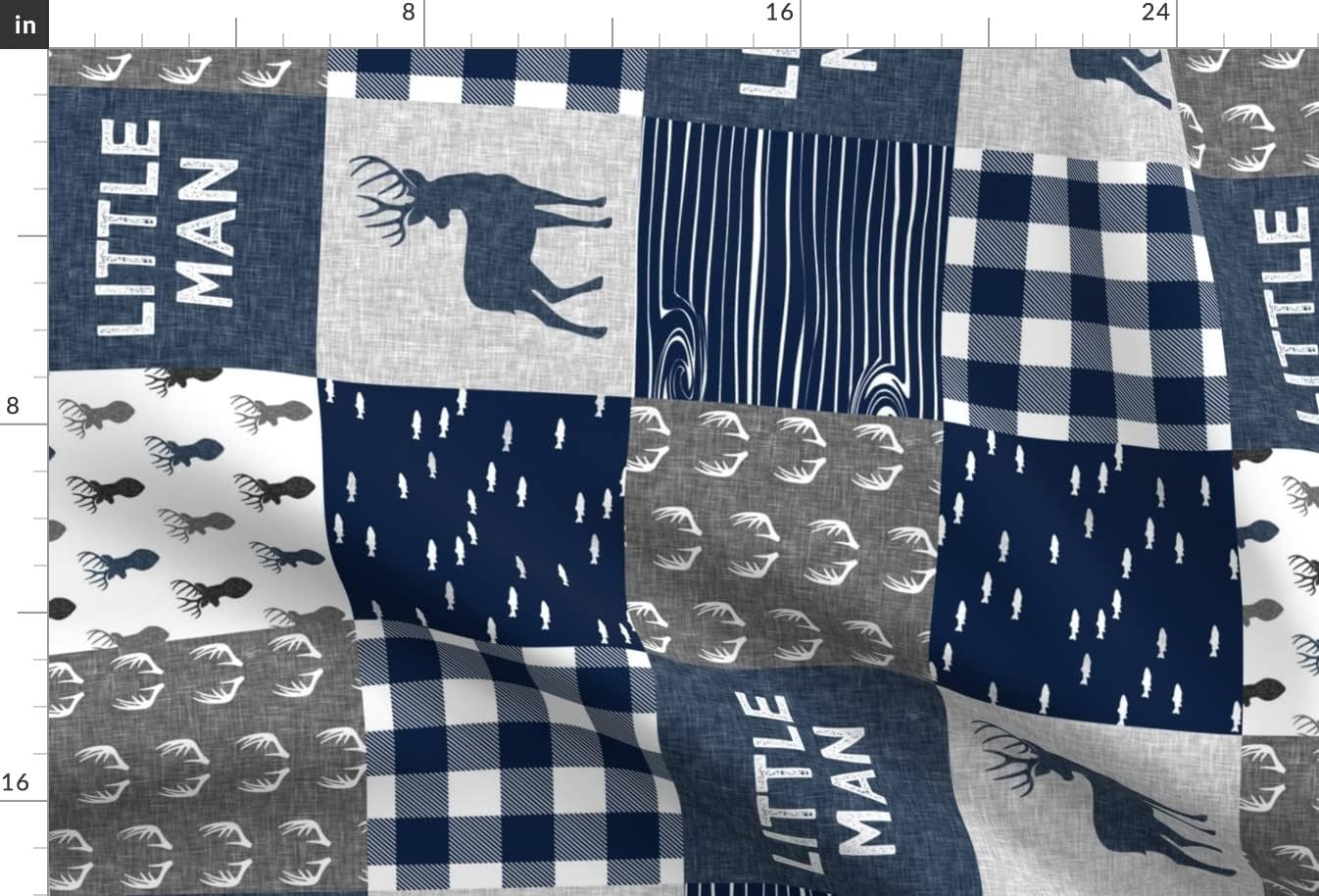 Spoonflower Fabric - Navy Gray Buck Boy Cheater Quilt Woodland Hunting Fishing Antlers Wood Printed on Upholstery Velvet Fabric Fat Quarter - Upholstery Home Decor Bottomweight Apparel