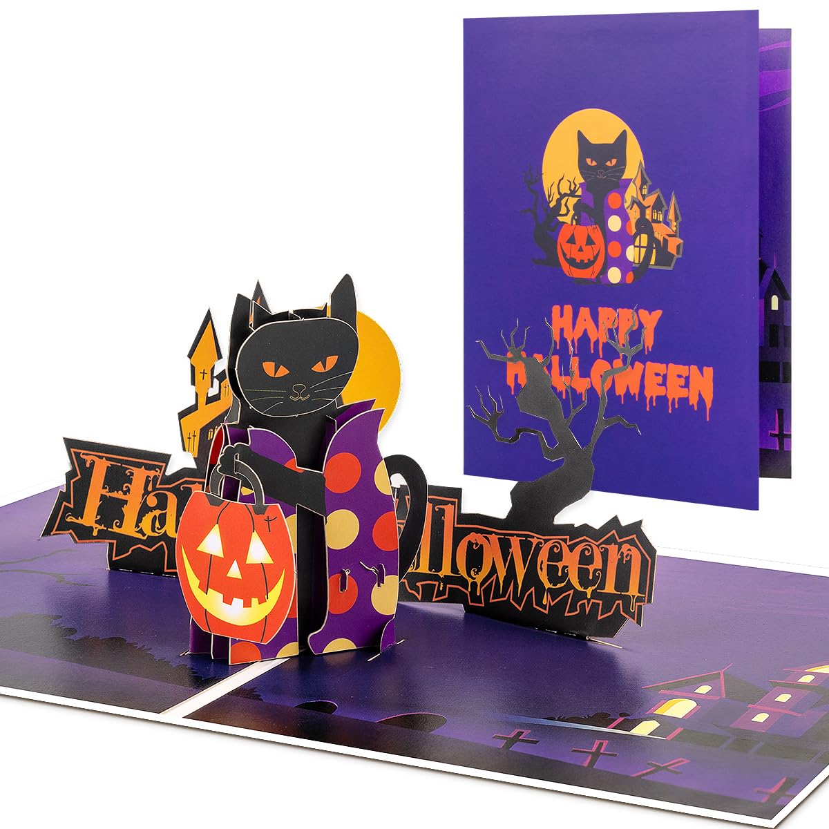 CNLITIHEKA Black Cat Pumpkin Lantern Halloween Cards, Pop Up Halloween Cards, for adults, Family, Friends, Includes Envelope. — image 1