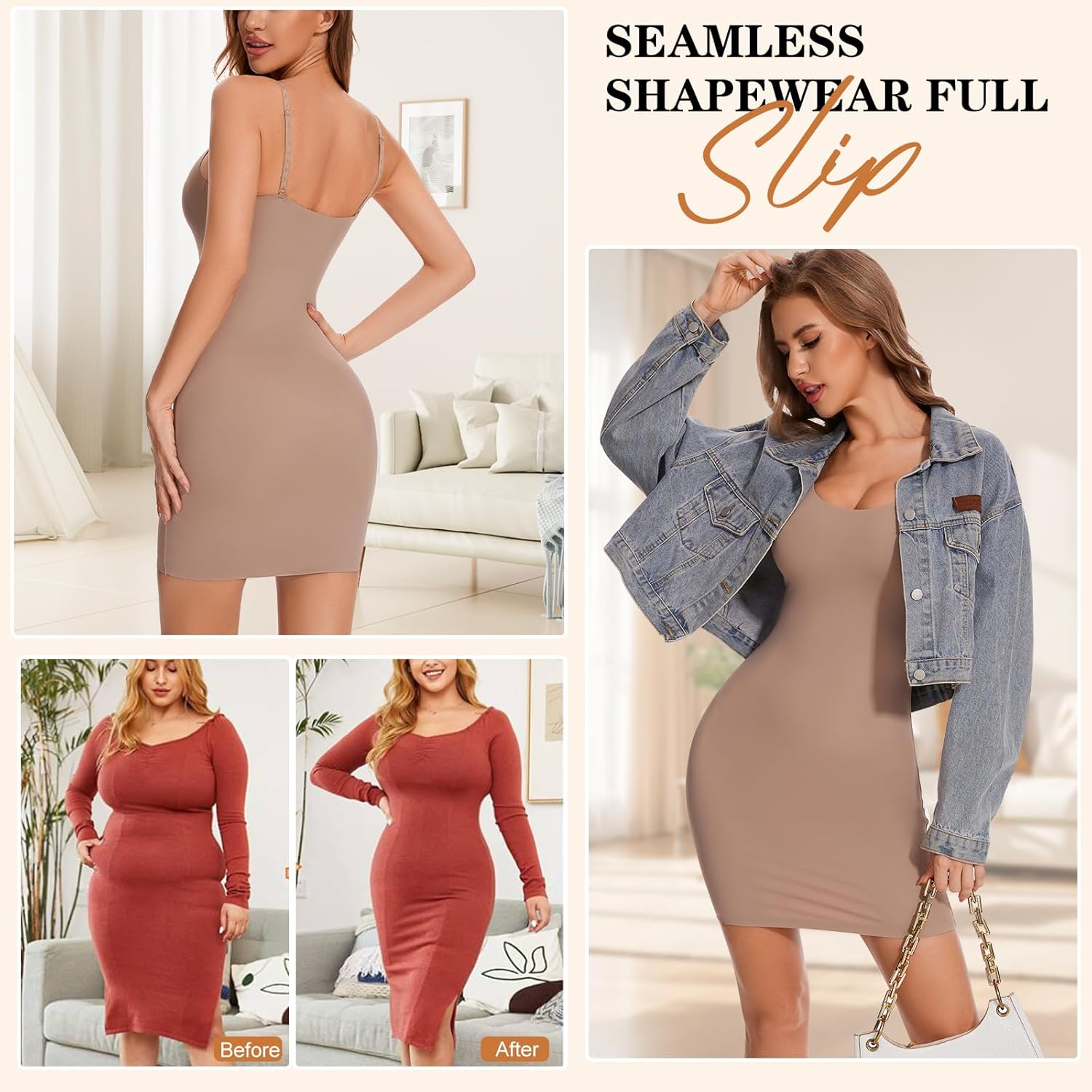Womens Shapewear Slips for Under Dresses Tummy Control Slip Dress Seamless Full Body Shaper - Image 3