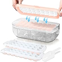 Ice Cube Tray with lid, Food-Grade Silicone Ice Cube Moulds, Release All Ice Cubes in One Second, Reusable 48 Ice Cube Tray(Pink)