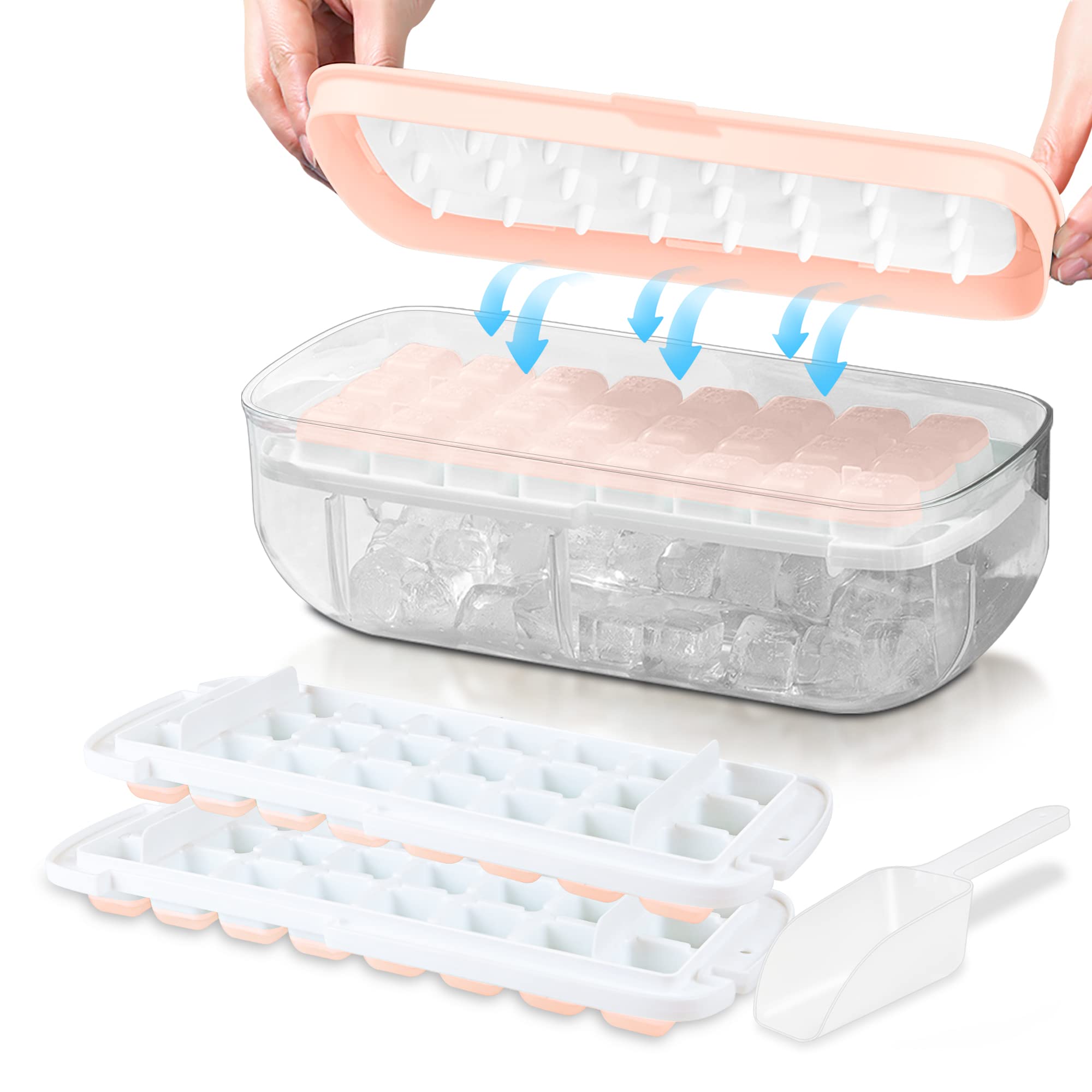 Ice Cube Tray with lid, Food-Grade Silicone Ice Cube Moulds, Release All Ice Cubes in One Second, Reusable 48 Ice Cube Tray(Pink) — image 1