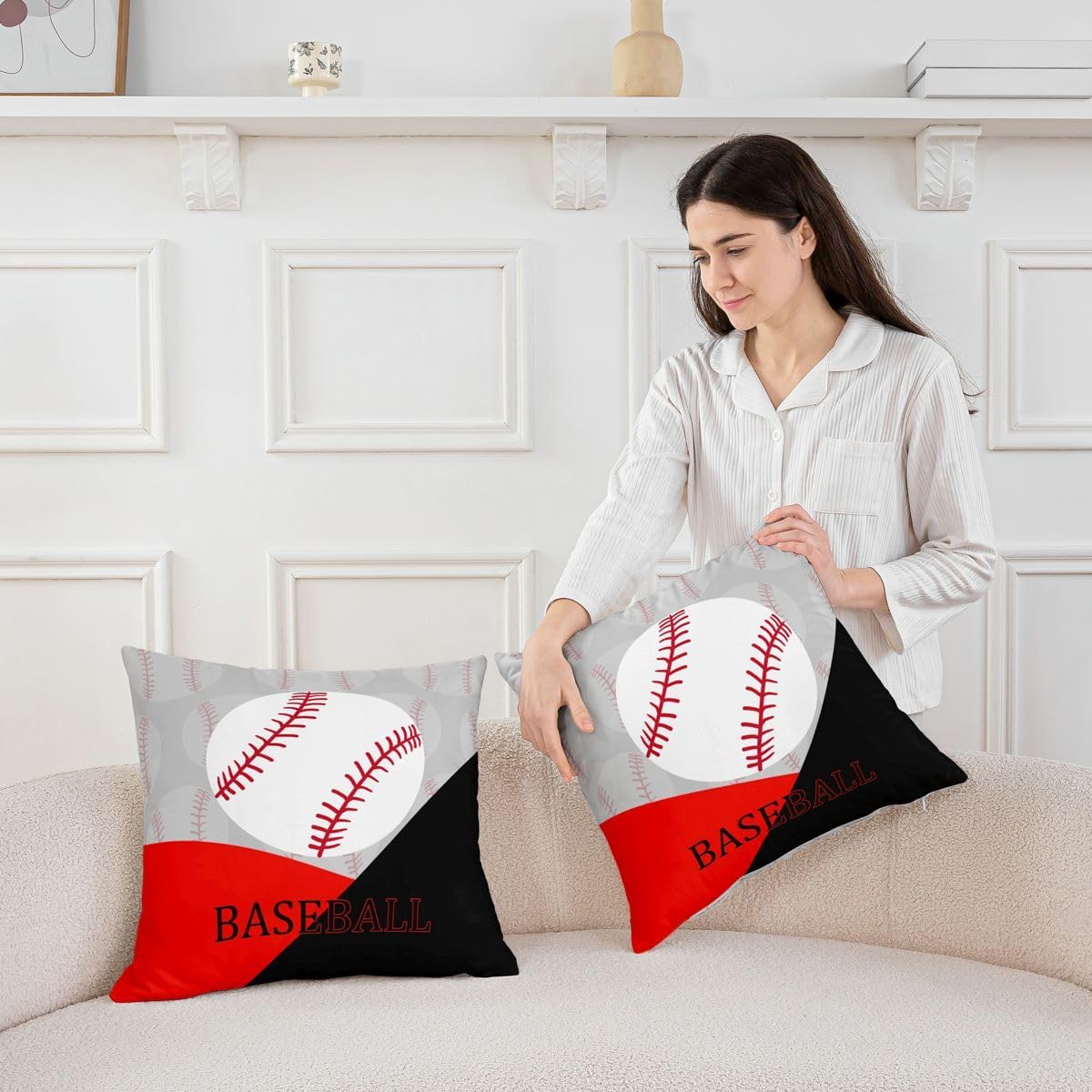 jejeloiu Baseball Throw Pillow Covers 24"x24" Set of 2 Soft Kids Sports Game Decorative Throw Pillowcases for Sofa Pillow Cases Cushion Covers Gaming Cushion Cases Ball