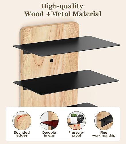 Miniatura 4 de MoKo Estante organizador de lentes de sol, 6 niveles de madera rústica para lentes de sol con 3 ganchos, almacenamiento de gafas de sol montado en