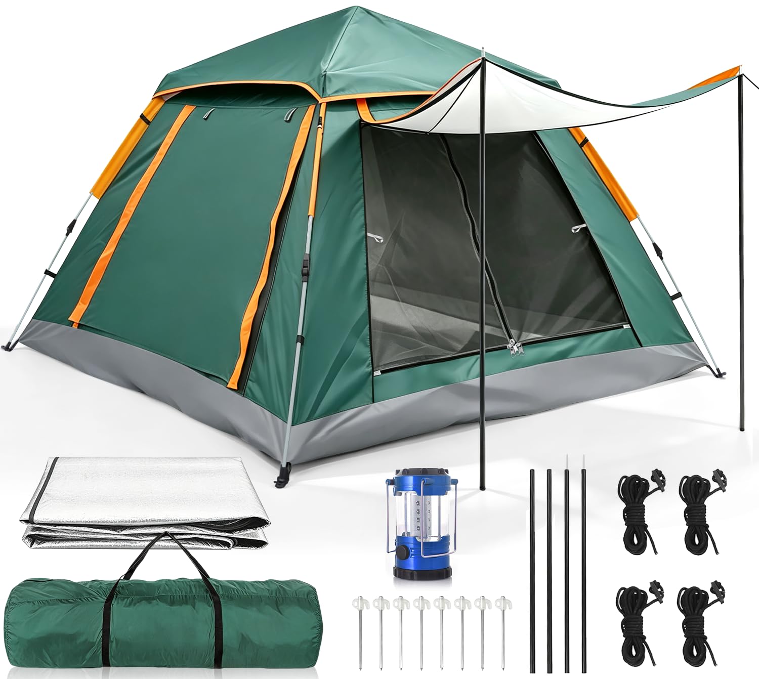 Pop Up Zelt Automatisches Wurfzelt, Camping Zelt 3-4 Personen, 3000mm Wasserdicht&Winddicht mit Vorzelt Fenster, Doppelschicht Kuppelzelt 4 Jahreszeiten, Camping, Wandern, Trekking, Gartenl