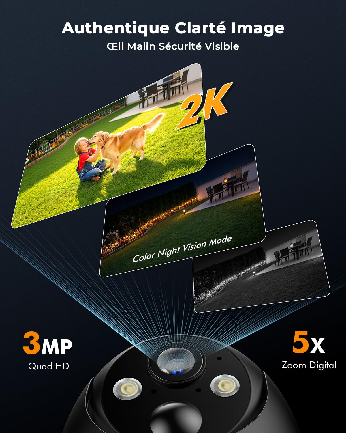 Caméra de Surveillance WiFi 2K sans Fil PTZ 360°