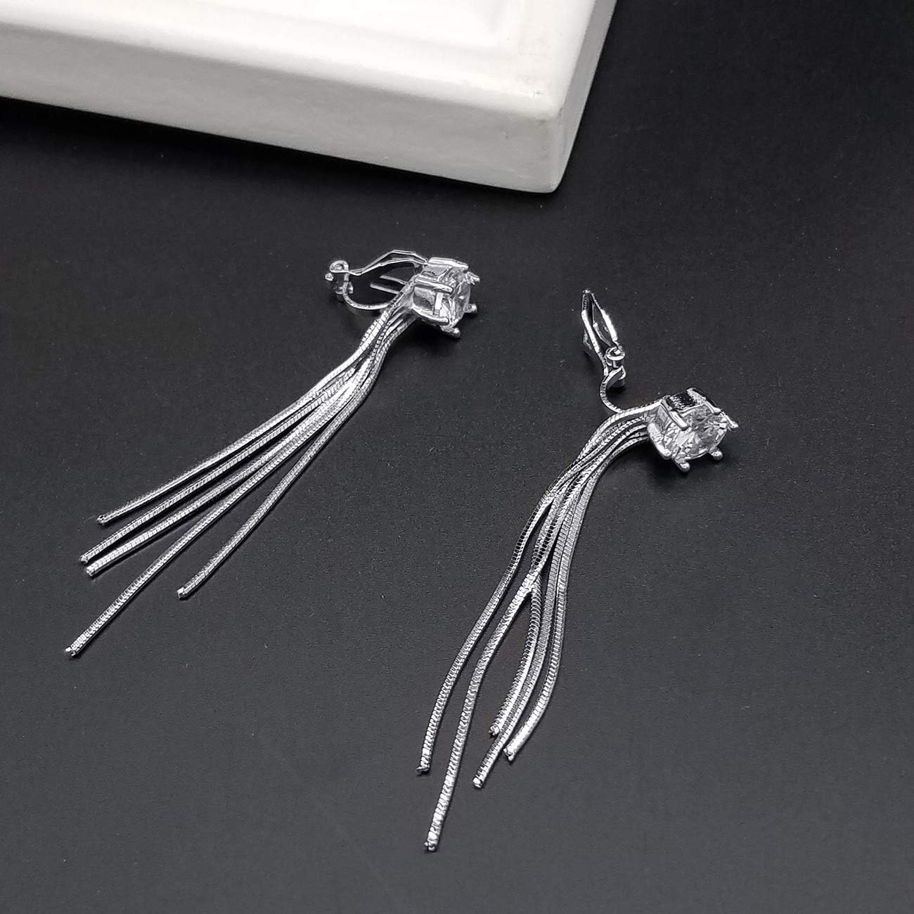 YOQUCOL 7MM Bright Cubic Zirconia Crystal Tassel Dangle Earrings Long Drop Wedding Earrings For Brides Women