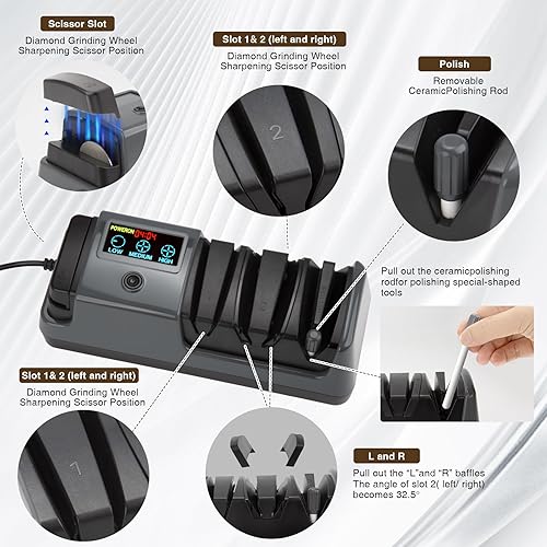 Miniatura 5 de Afilador de cuchillos eléctrico profesional de 3 etapas para cuchillos de cocina, pantalla LCD, 100% abrasivo de diamante, velocidad de rotación