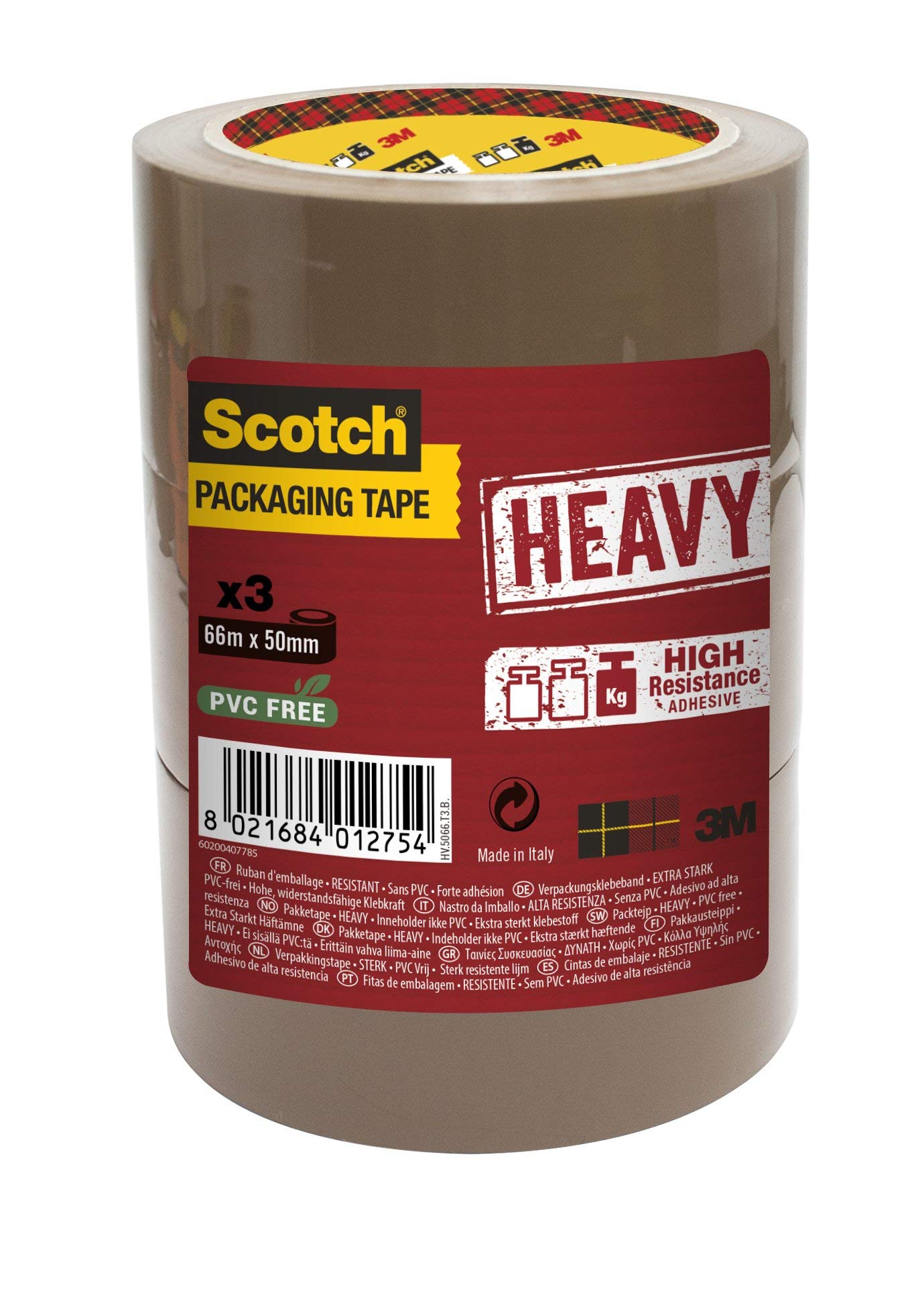 Scotch HV5066DB Handabroller HEAVY, 50 mm x 66 m, inklusiv 2 Rollen Klebeband, braun + HV5066TT Verpackungsklebeband HEAVY, 3 Rollen, 50 mm x 66 m, transparent