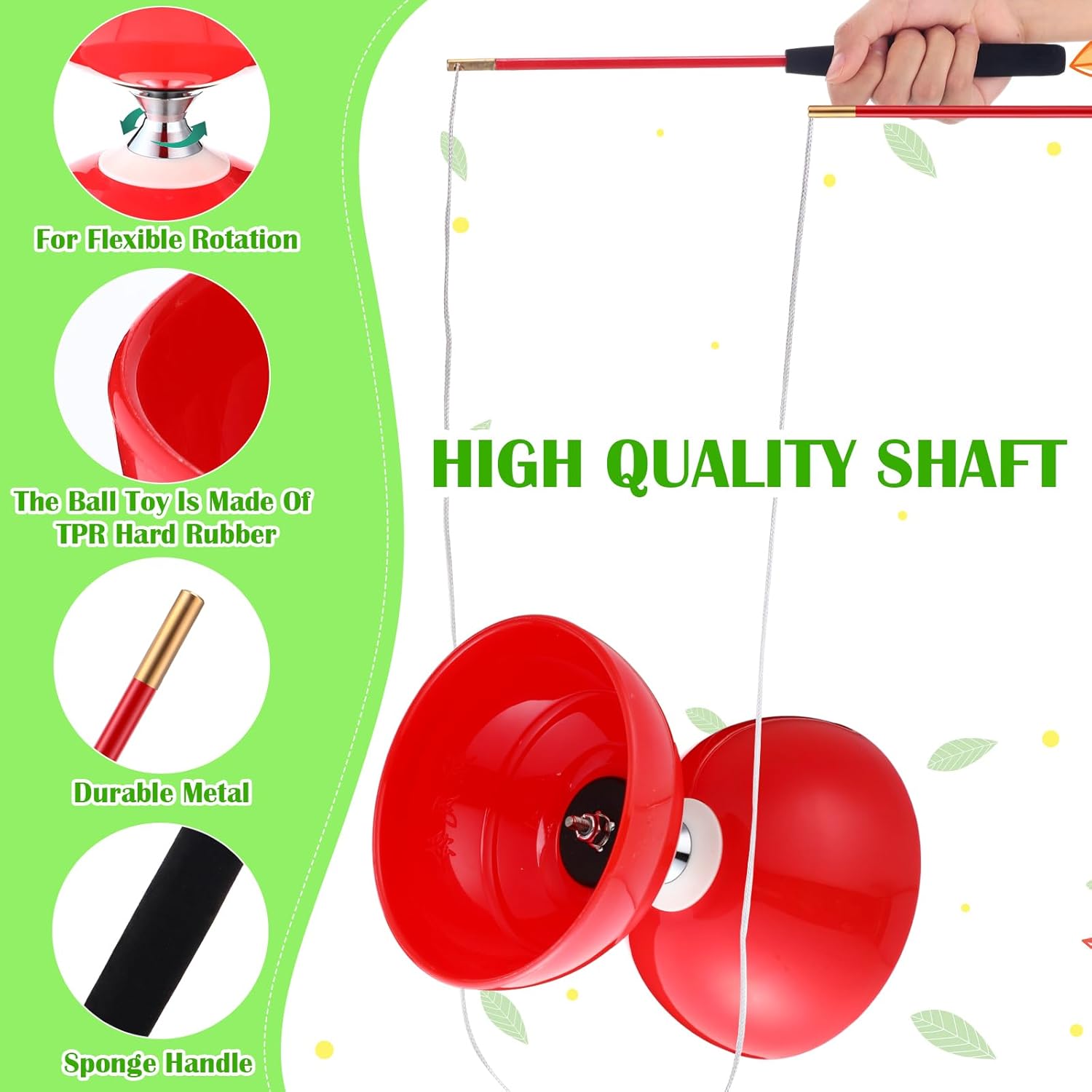 Hungdao 5 Set Chinese Diabolo Set Triple Bearing Chinese Yoyo 5” Multi Colors Diabolo Big Yoyo with Fiberglass Sticks, Mesh Drawstring Bags and Strings (Dark)