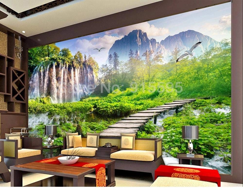 Papier peint 3D mural pour agrandir une petite pièce sombre avec un paysage cascade