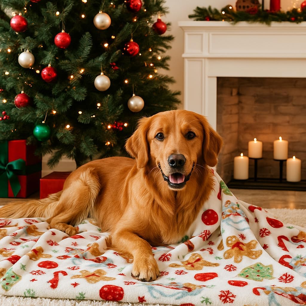 Serafina Home Holiday Christmas Fleece Throw Blanket- 60 x 50 Plush Red Green Gingerbread Men Candy Cane Tree Snowflake Star Design Accent for Sofa Couch Chair Bed or Dorm