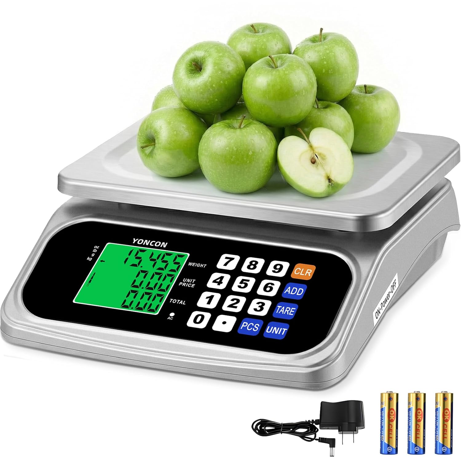 Large Digital Food Scale, 0.05oz/1g Commercial Kitchen Scale with Price Computing & PCS, AA Batteries & DC Plug-in, 30kg/66lb for Cooking, Baking, Fruit, Vegetables & lndustrial Use (Silver)