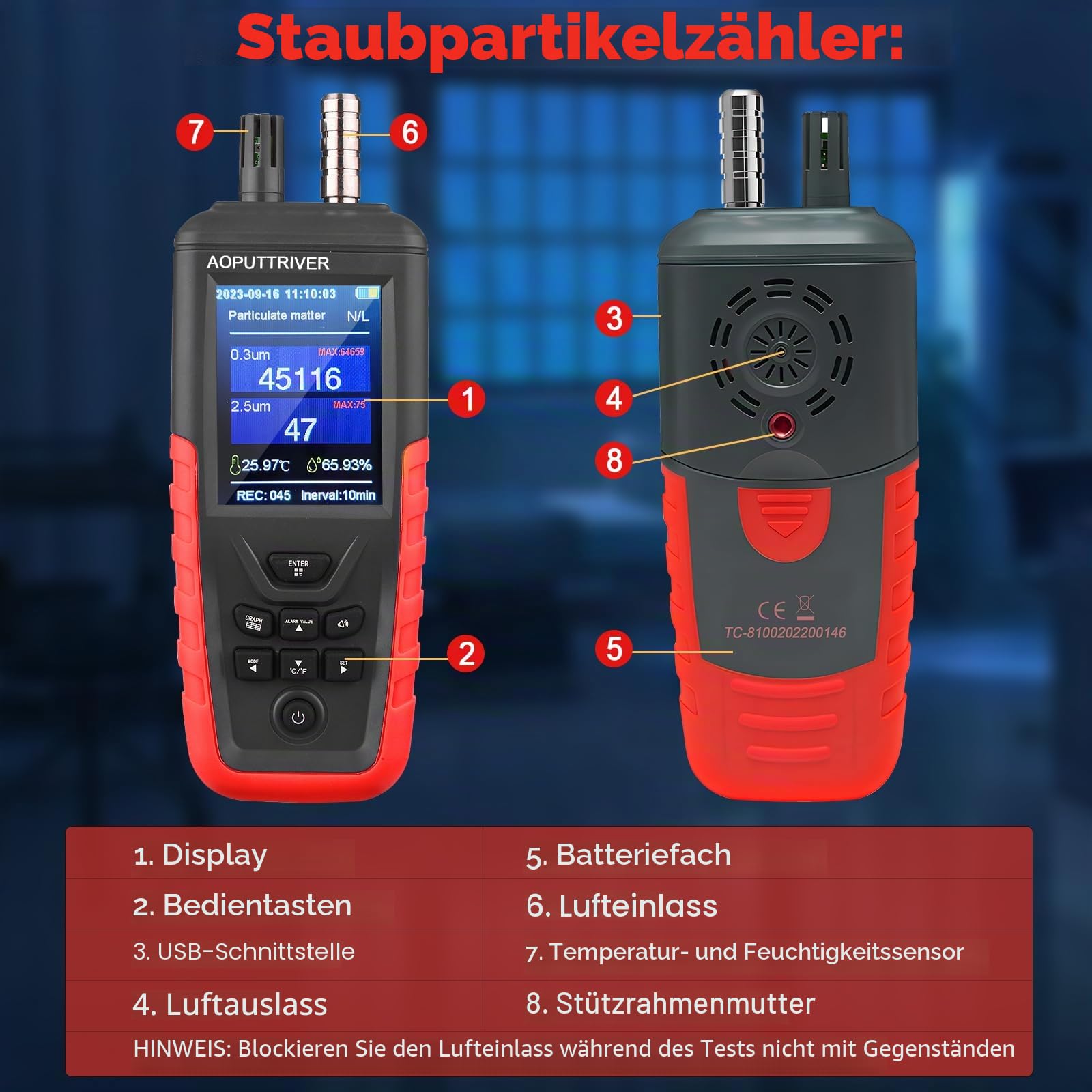 Luftqualitätsmonitor, CO2 Messgerät, Partikelzähler Home Air Quality Tester mit 6-Kanal PM0.3/0.5/1.0/2.5/5/10 Um Detect w/Luftfeuchtigkeit, Temperatur, Datenübertragung/Speicherung