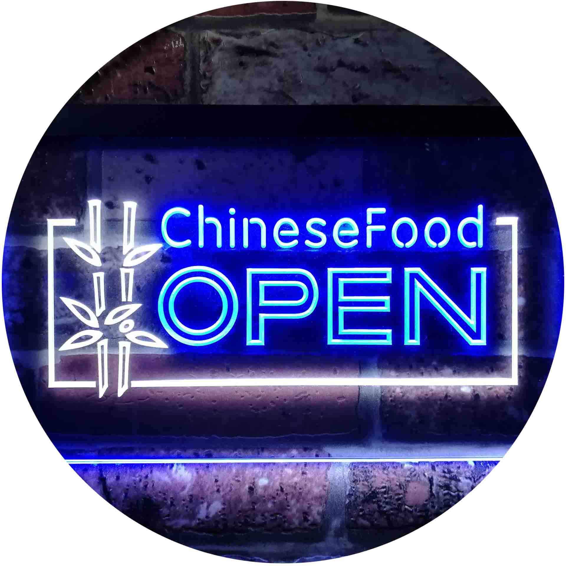 Chinese Food Restaurant Open Dual Color LED Neon Sign White & Blue 600 x 400mm st6s64-i0013-wb — image 1