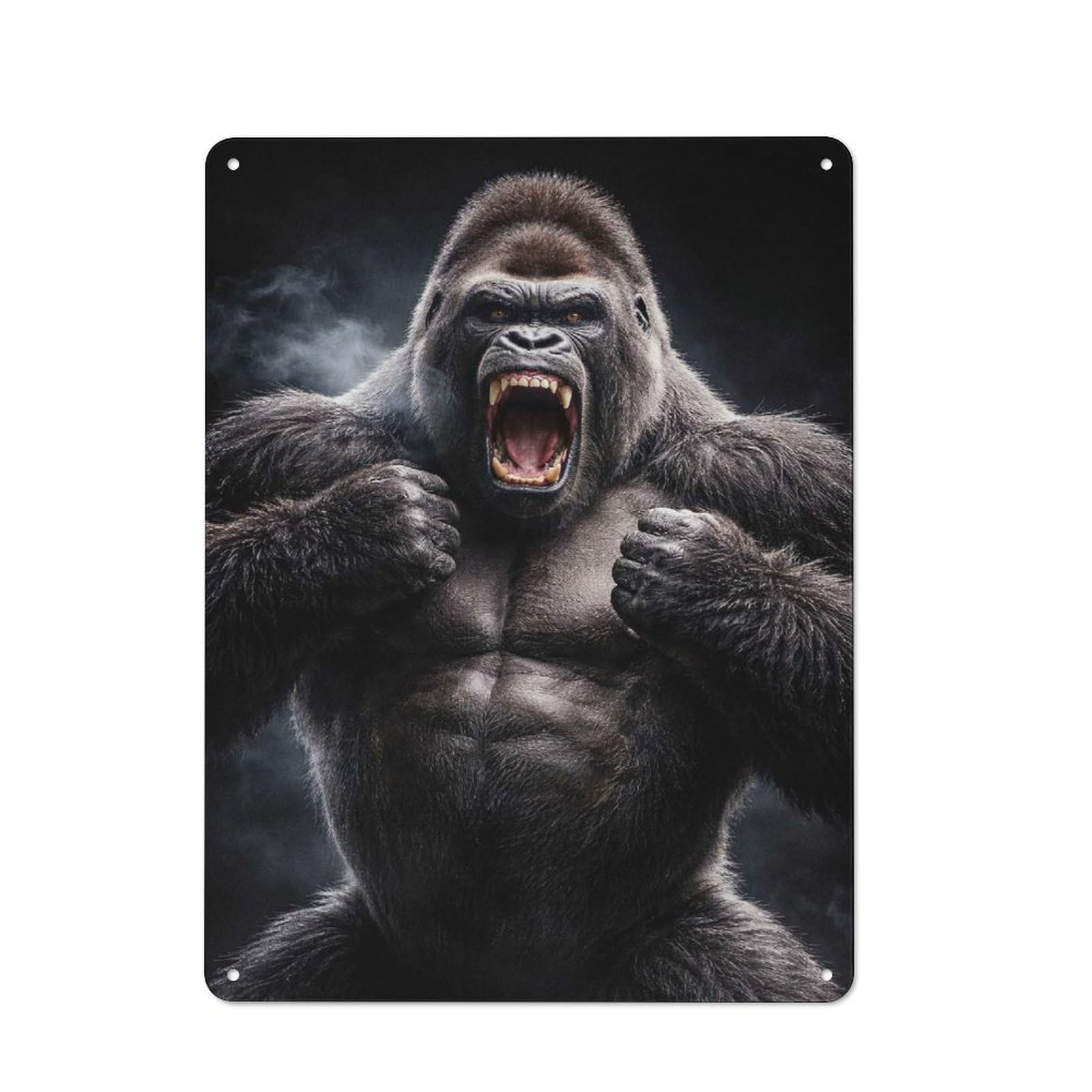 Junmoney Style-4 Rustic Metal Sign With Furious Gorilla Roaring Design 40X30cm, Country Vintage Cottage Wall Art For Kitchen, Cottage, Porch Or Garden Room