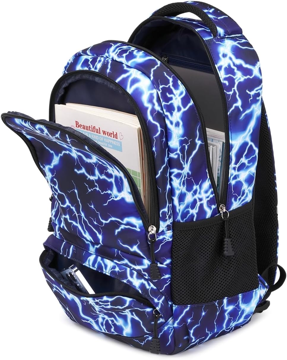 Backpack for Boy Middle School Lightning Bookbag Durable Student Teenager Sturdy Lightweight Waterproof (3-Blue Lightning) - Image 3