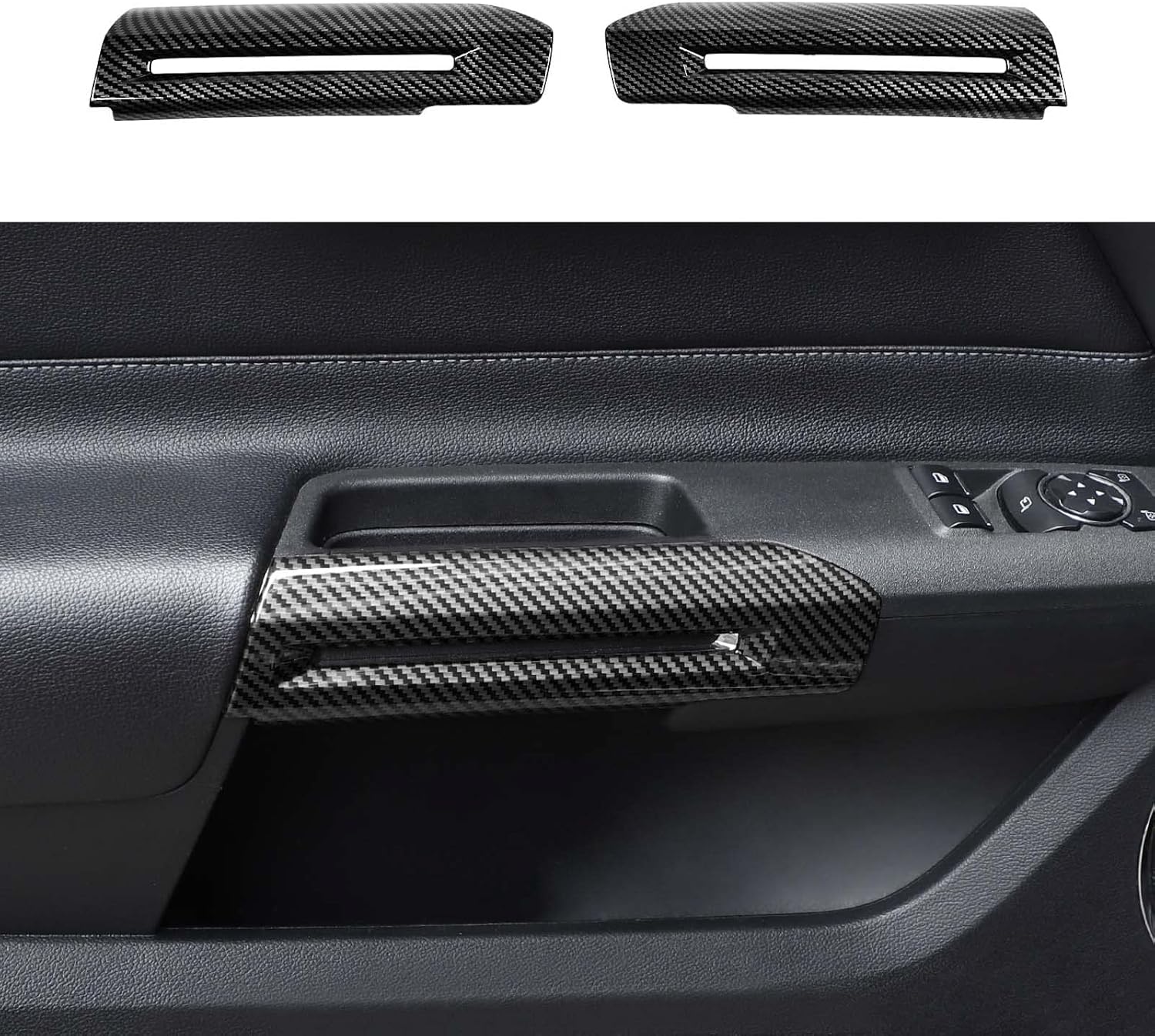 Jimen Compatible with Ford Mustang 2015-2023, 2PCS Inner Door Handle Cover Trim Frame (Carbon Fiber)