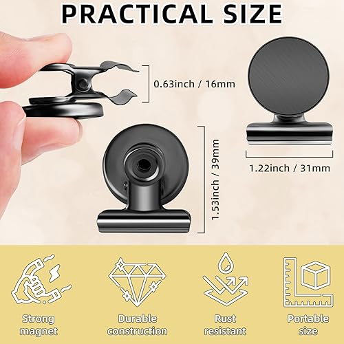 Miniatura 2 de Grtard Paquete de 6 clips magnéticos resistentes, clips magnéticos para refrigerador, imanes de refrigerador, clip magnético fuerte, imanes sin Negro