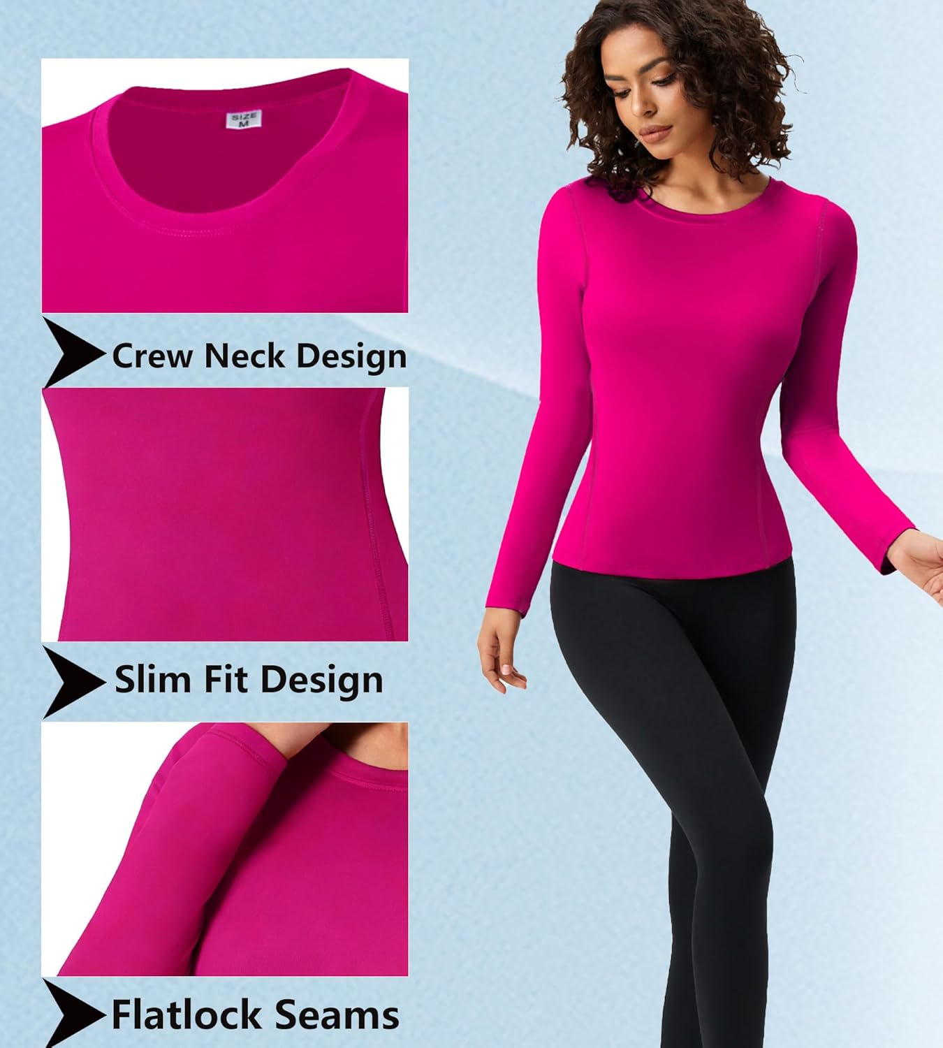 Women's Compression Shirt Long Sleeve Athletic Workout Tops Dry Fit Yoga T-Shirt Base Layer Gym Sports Undershirts - Image 4
