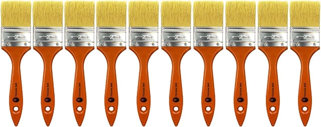 10 Pack Paint Brushes Ideal for Walls & Ceilings, Paint Brush Set with Synthetic Bristle Brush, Heavy-Duty Gloss Paint Brush for Fiberglass and Laminating (2 Inch)