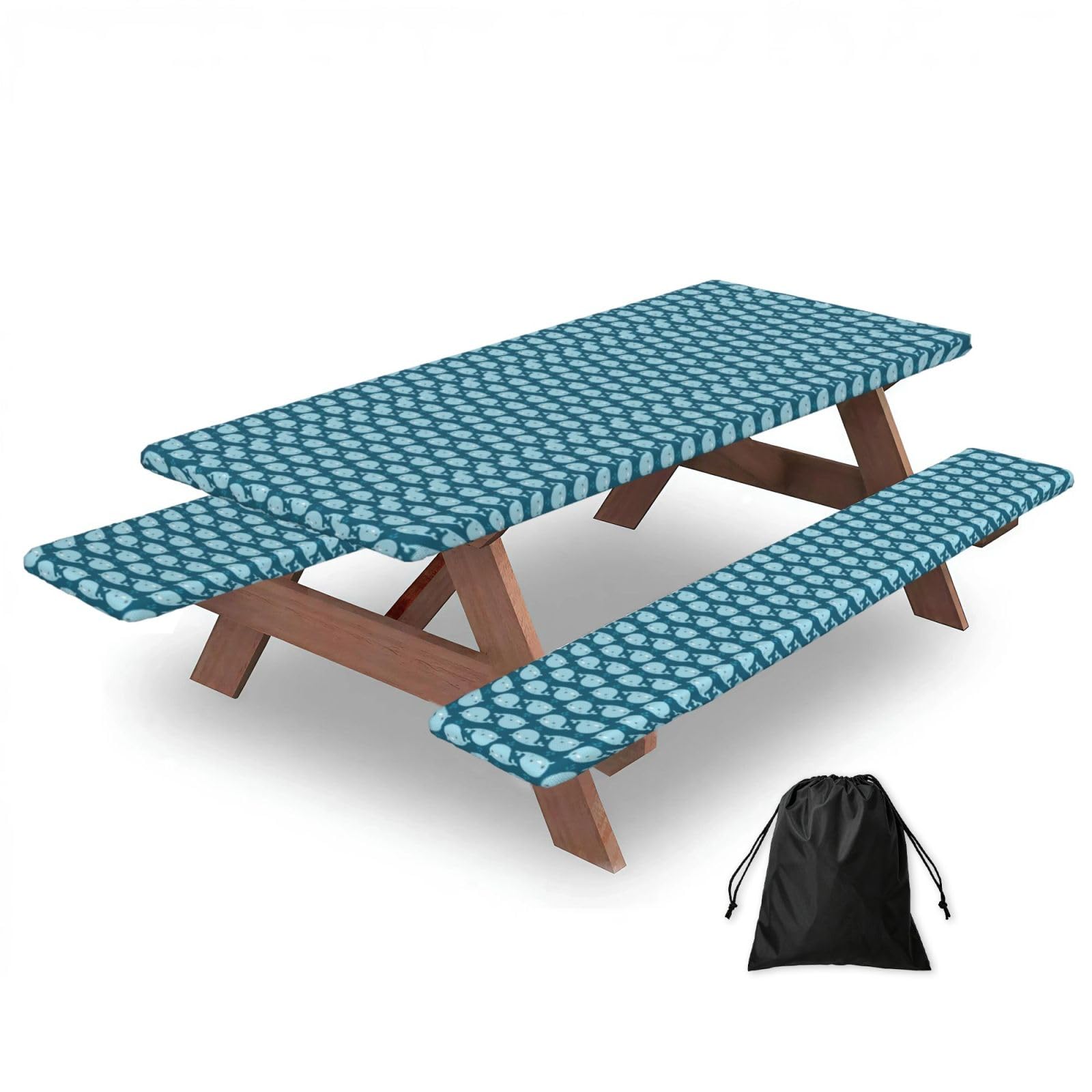 AYYQWE Cartoon Whales Background Print Picnic Table Bench Cover Outdoor Garden Party Decor Daily Accessory Gift
