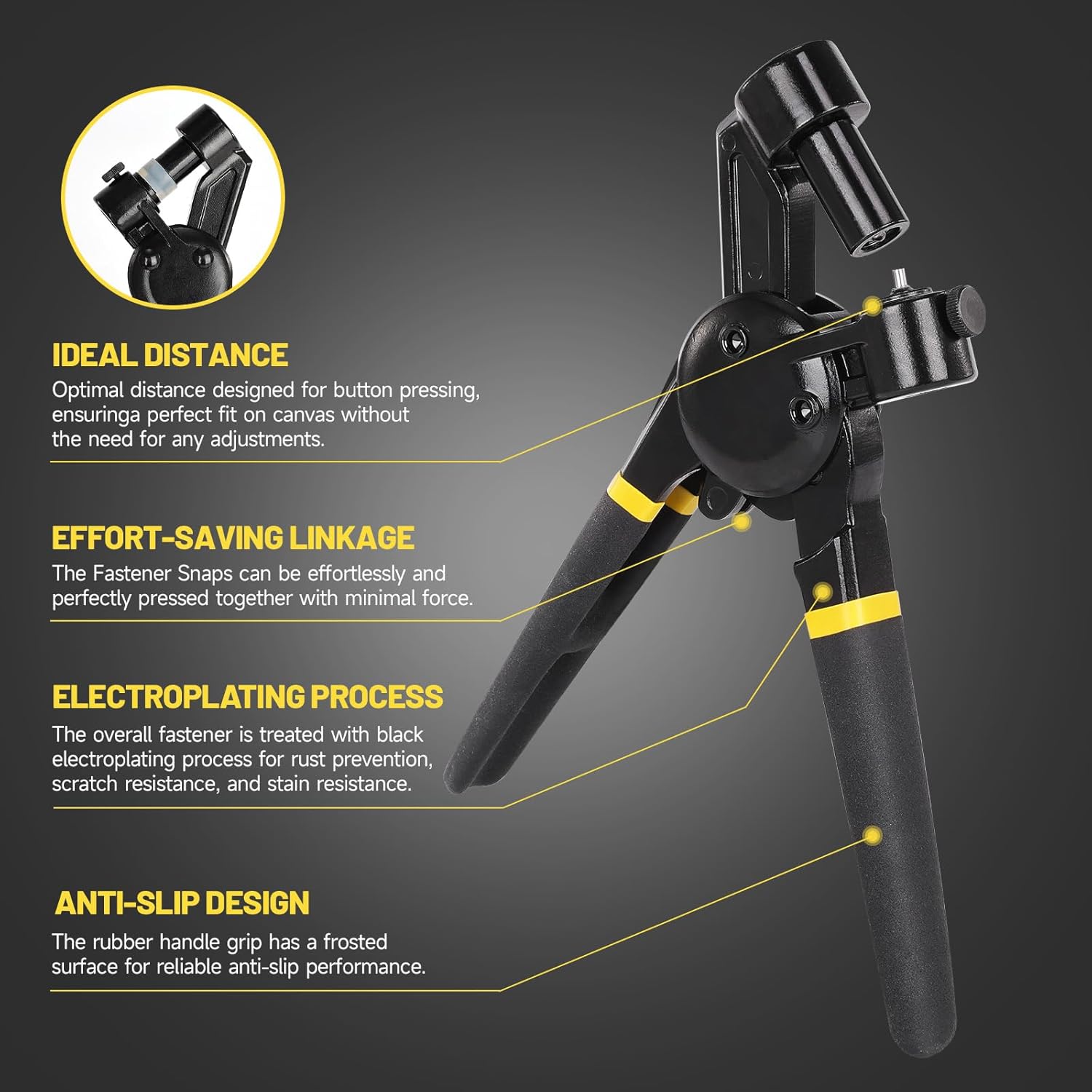Heavy Duty Snap Fastener Tool, Upgraded Version Snap Button Tool Includes 30 Sets 15mm Snap Button Kit for Boat Cover, Repairing Boat Covers, Canvas, Sewing Tarps(Yellow)