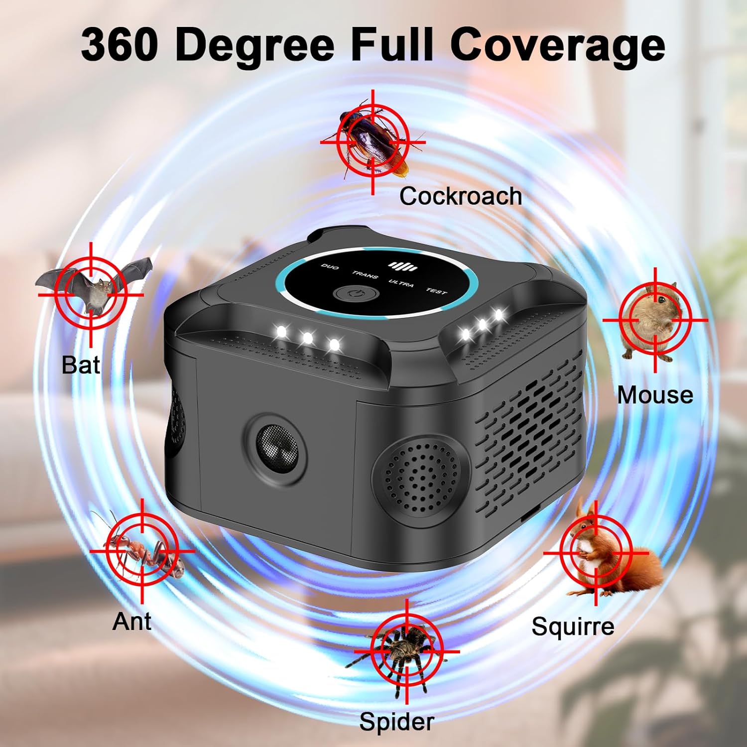 Rodent Repellent Ultrasonic Repeller for Home,360°Ultrasonic Pest Repeller Indoor,Upgraded Mice Rat Repellent with Flashing Light for Attic Garage Crawlspace Basement,Multi-Mode Variable Frequency - Image 4