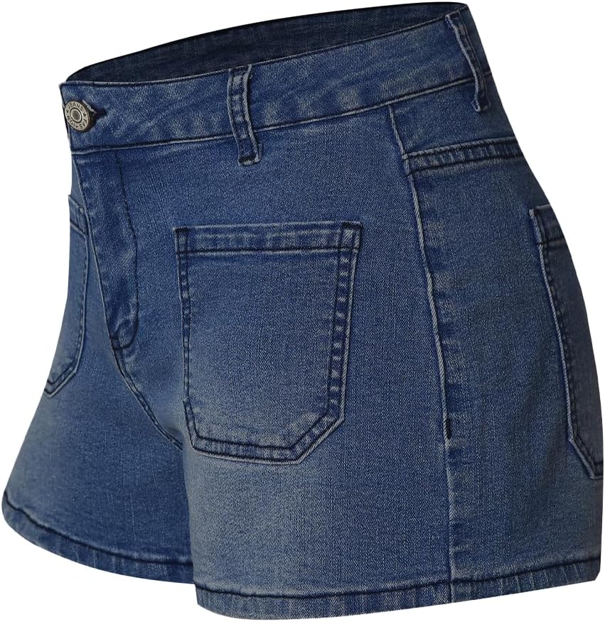 MIFOCAL Women's Summer Mid Waisted Casual Jean Shorts Trendy Flat Pockets Cutoff Stretchy Denim Shorts - Image 5