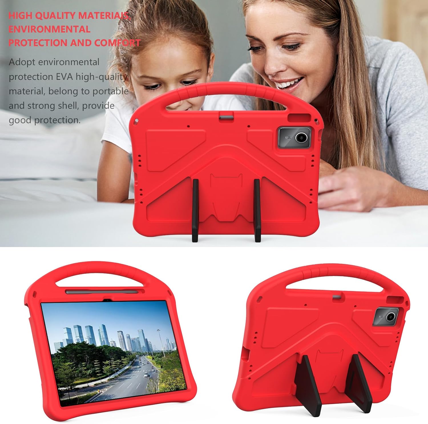 Compatible with Lenovo Idea Tab Plus 12.1 Inch 2025 TB-365FC Case for Kids - Durable Lightweight EVA Shockproof Protective Handle Stand Cover (Red)