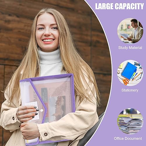 Miniatura 3 de Carpeta de documentos expandible tamaño A4, multicolor, paquete de 6 sobres de plástico con cierre a presión, bolsa de archivos transparente