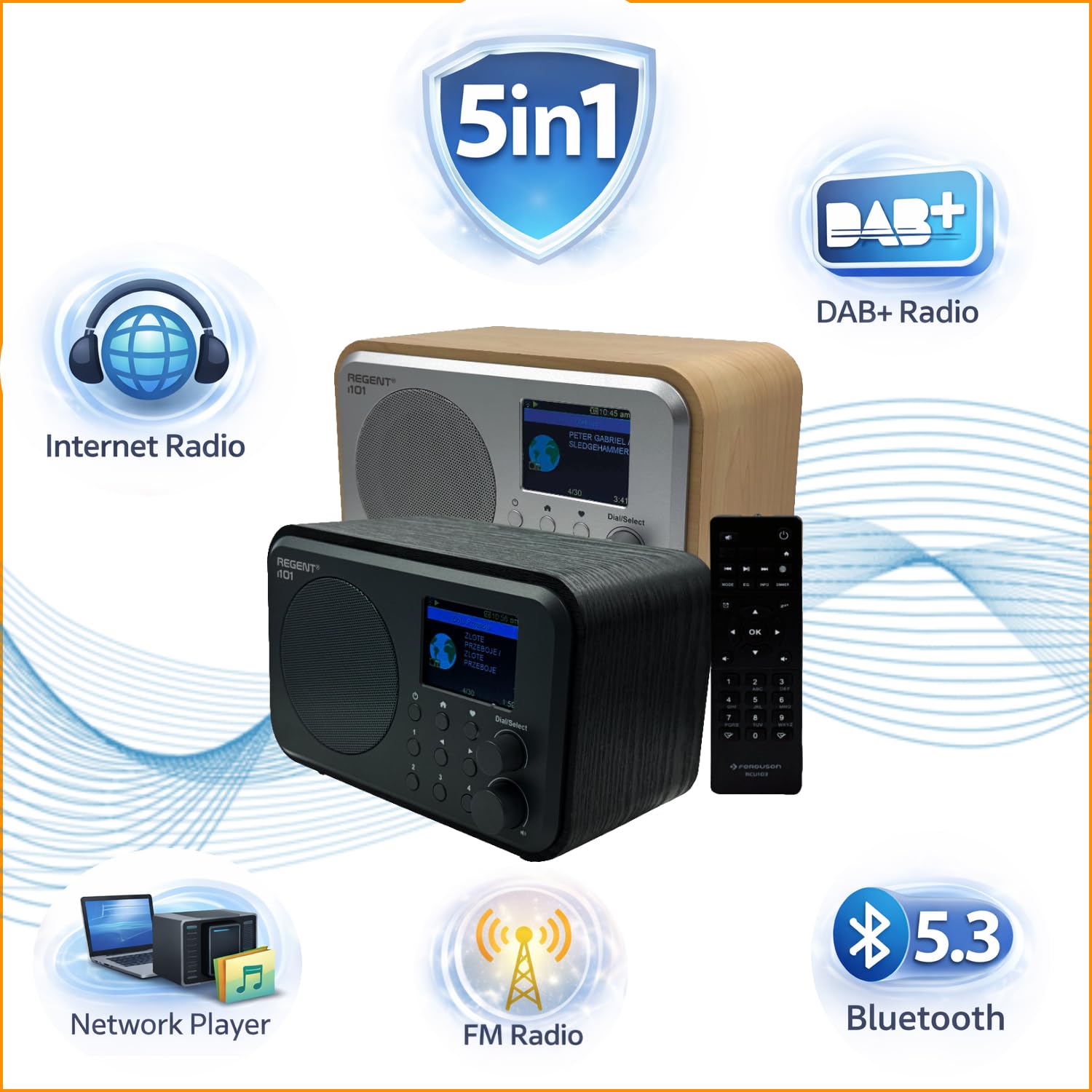 Ferguson Regent i101 Internetradio WLAN Radio mit Bluetooth FM/DAB/DAB+ Radio UKW, Radiowecker, Equalizer, Farbdisplay, USB, AUX IN, Line Out,UPnP, Sleep Timer, App-Steuerung, Fernbedienung