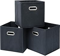 Vista 31 de Contenedores de almacenamiento de tela negra, 13 x 13 x 13 pulgadas, cajas de almacenamiento plegables con doble asa, caja organizadora de tela