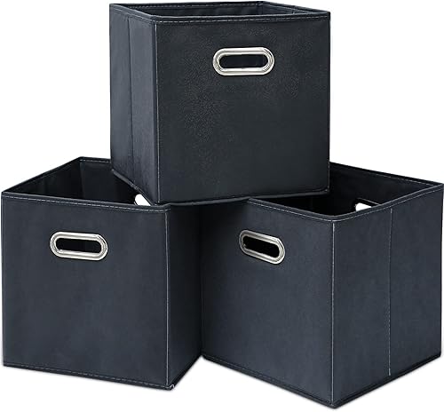 Miniatura 31 de Contenedores de almacenamiento de tela negra, 13 x 13 x 13 pulgadas, cajas de almacenamiento plegables con doble asa, caja organizadora de tela