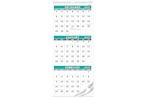 3-Month Vertical Calendar 2023, Folded Vertical 11.3 x 26 Wall Mount