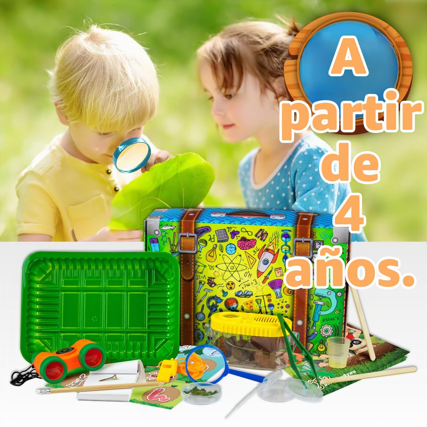 Science4you - Kit Explorador Niños 4 Años - Kit Ciencia con +15 Eco Actividades: Crea un Hormiguero, Utiliza la Linterna Infantil y Lupa para Niños, Juegos Educativos y Multi Idioma para Niños +4 Años