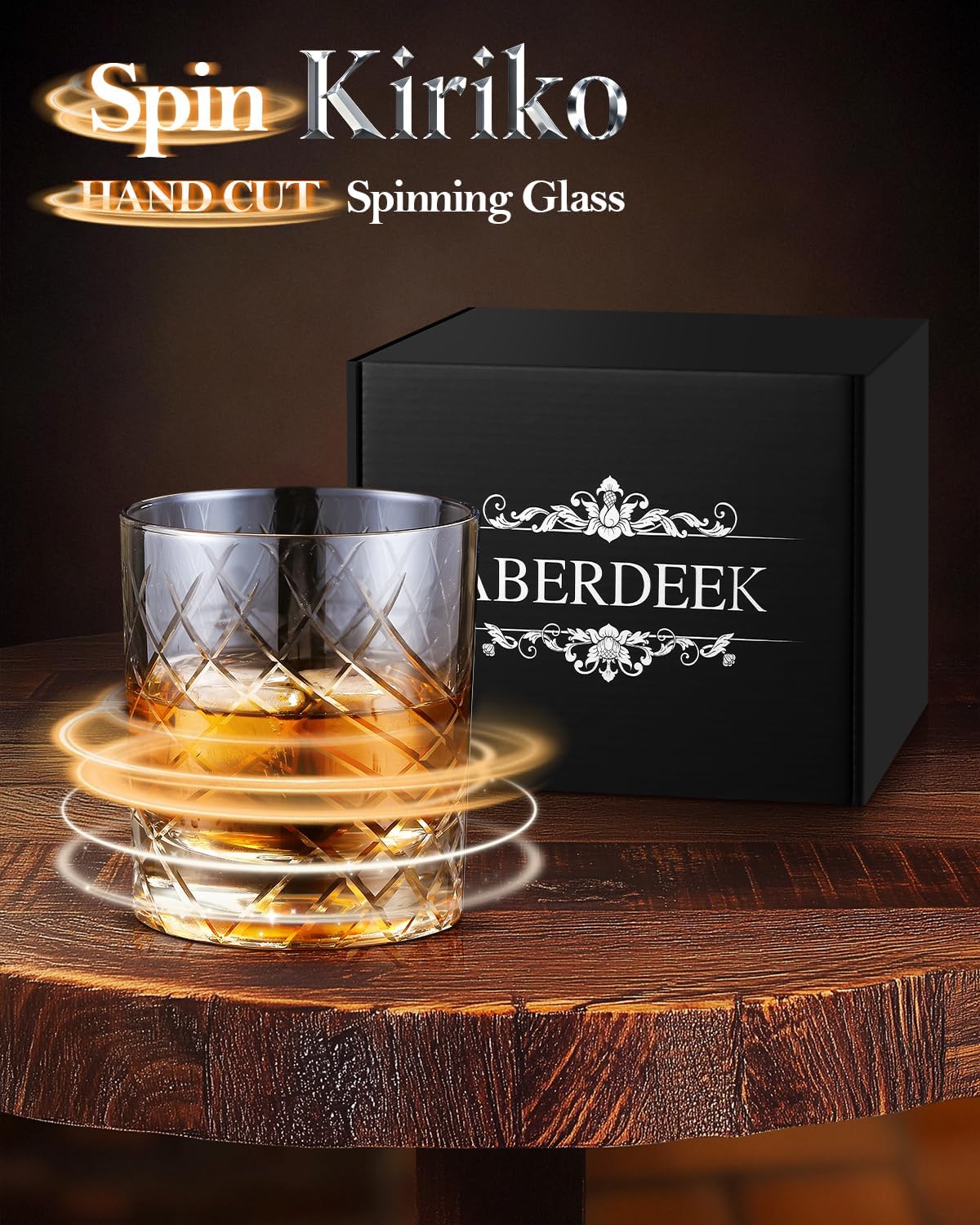 Hand Cut Whisky Glass, 12oz Spin Kiriko Japanese Crystal Glass Whiskey Rock Tumblers for Men, Premium Handmade Old Fashioned Glassware Gift for Bourbon Whisky Cognac Vodka