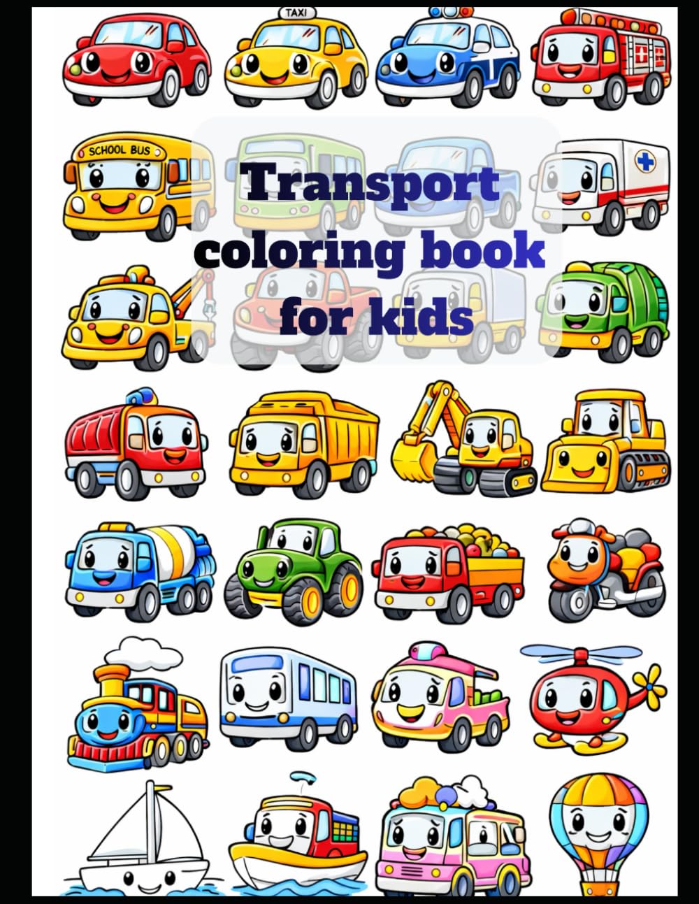 Transport coloring book for kids: Fun Cars, Trucks, Trains, Planes & Construction Vehicles Coloring Book for Boys & Girls Ages 3–8 | Easy & Bold Designs for Toddlers and Preschoolers