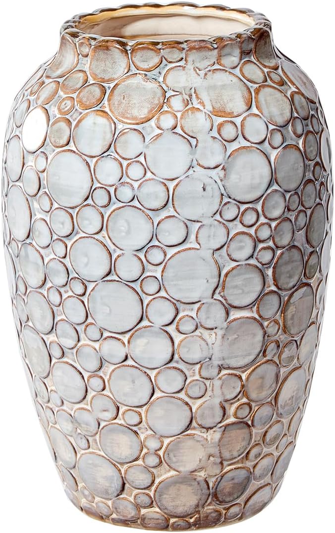 Farmhouse Style Ceramic Vase - Pearl Glazed Finish Clay Flower Vase for Rustic Home Décor