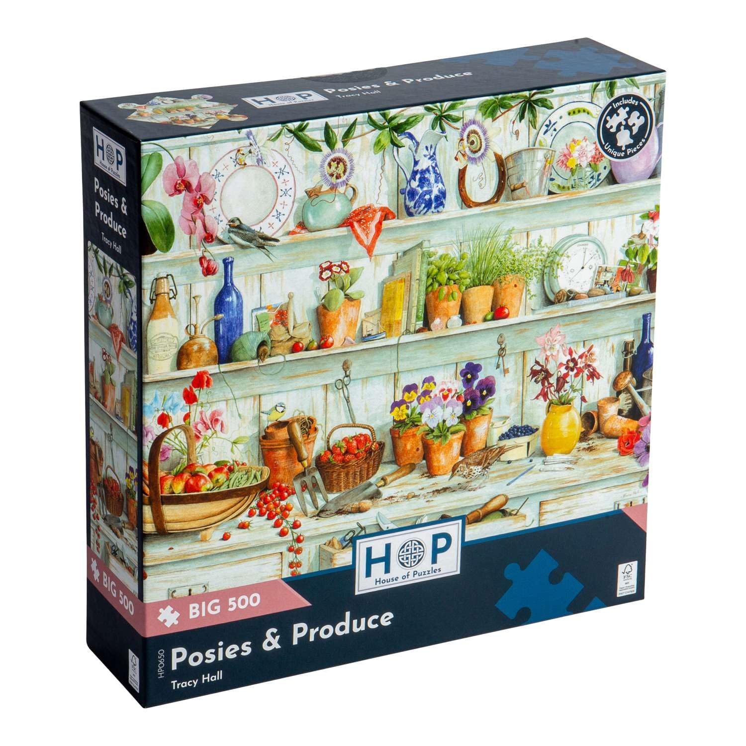 The House of Puzzles - Posies & Produce Jigsaw - Big 500 Piece Jigsaws For Adults, Extra Large Pieces, Artist Illustrated, Scenic Landscape, Deluxe Puzzle Gifts โ image 1