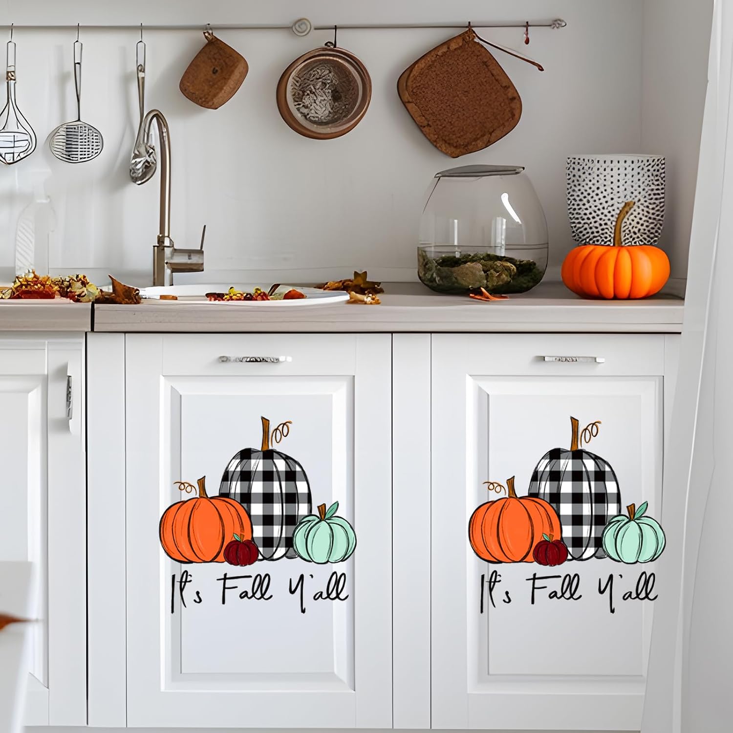 FYSUIMU 2 Sheet Fall Toilet Seat Lid Stickers Waterproof Bathroom Wall Decals Self-Adhesive Removable Autumn Pumpkin Toilets Lid Decal for Thanksgiving DIY Cistern Decor