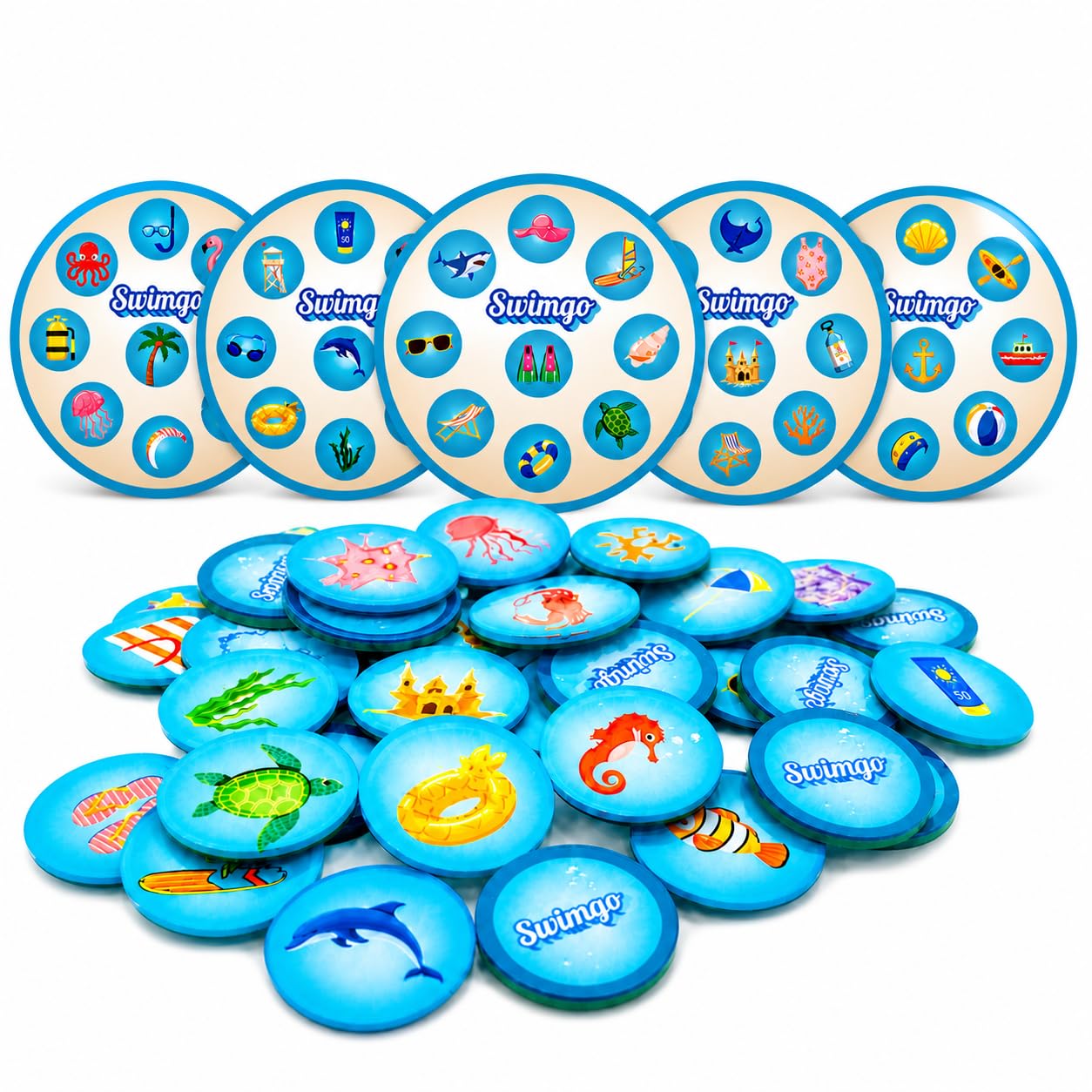 Genérico SWIMGO Juguetes de Buceo para Piscina – 45 Fichas Sumergibles + 5 Cartas Impermeables, Juego Acuático Divertido para Niños y Adolescentes, Diversión en Piscina para Toda la Familia