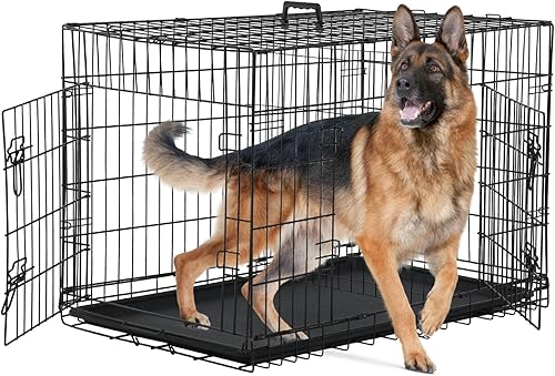 Vista 15 de Jaula mediana para perros, jaula para perros medianos, jaula plegable de metal para cachorros con bandeja para interiores y exteriores, jaula