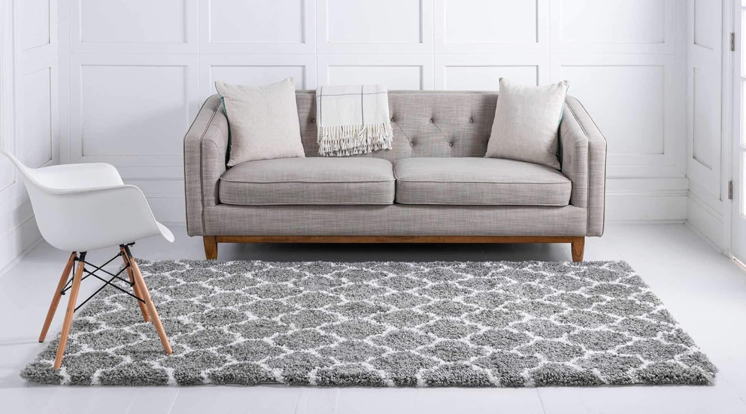 Unique Loom Rabat Shag Collection Area Rug - Marble (8' x 10' Rectangle, Gray/ Ivory)