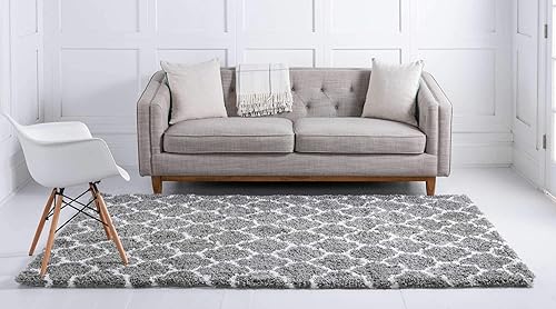 Miniatura 3 de Unique Loom Rabat Shag Collection - Alfombra rectangular de 5 pies 1 pulgada x 8 pies, color gris y marfil