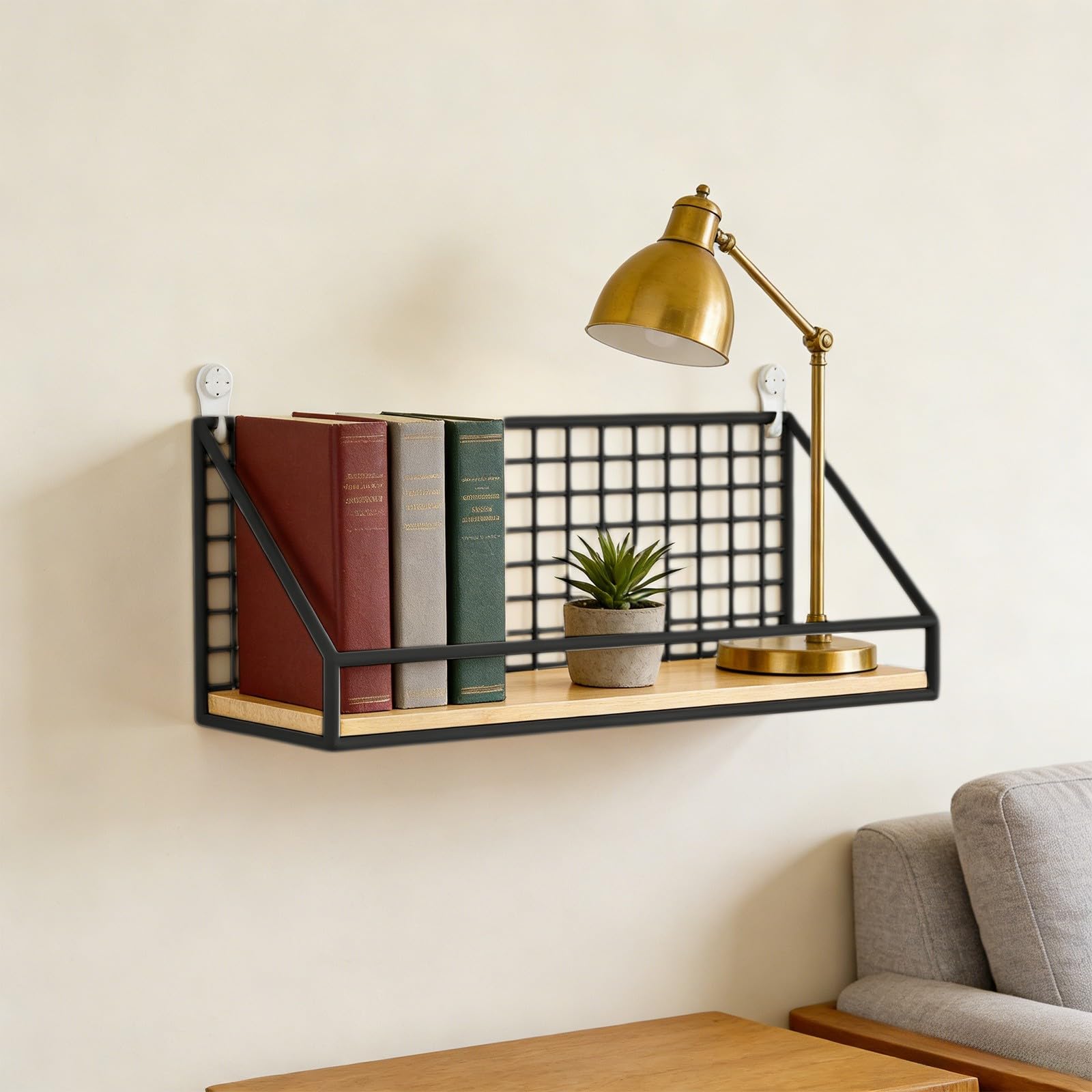 Floating Wall Shelves,Wooden Iron Storage Holders,Wall Hanging Storage Box,Home Decoration Organizer Storage Shelf No Drilling Floating Shelves Wall Mounted for Bedroom Kitchen Bathroom (S)