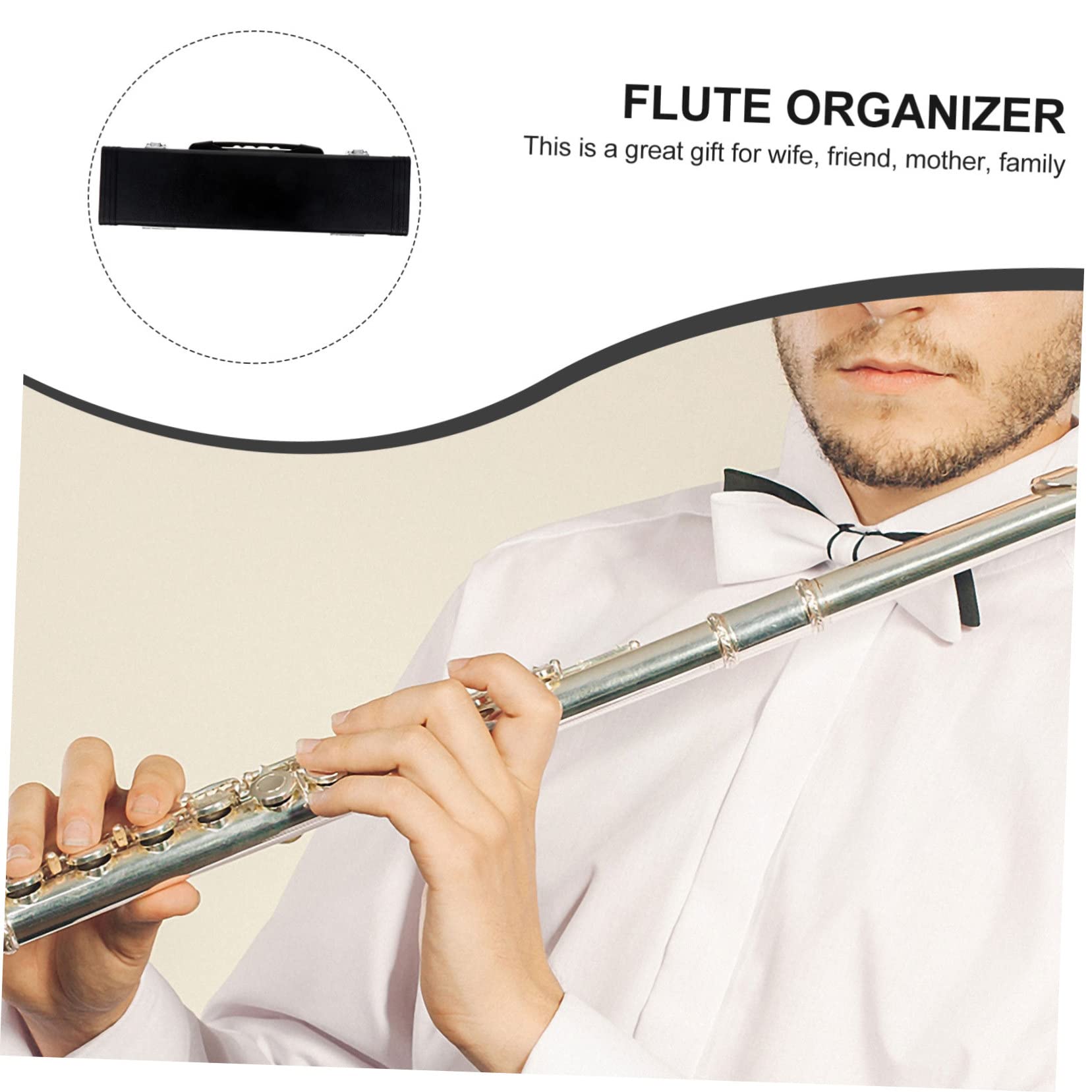 PartyKindom Estuche Diseño Acolchado para de Cuero Pu Resistente Negro Flauta Travesera Almacenamiento Portátil Asa de Transporte Fácil y para Protección